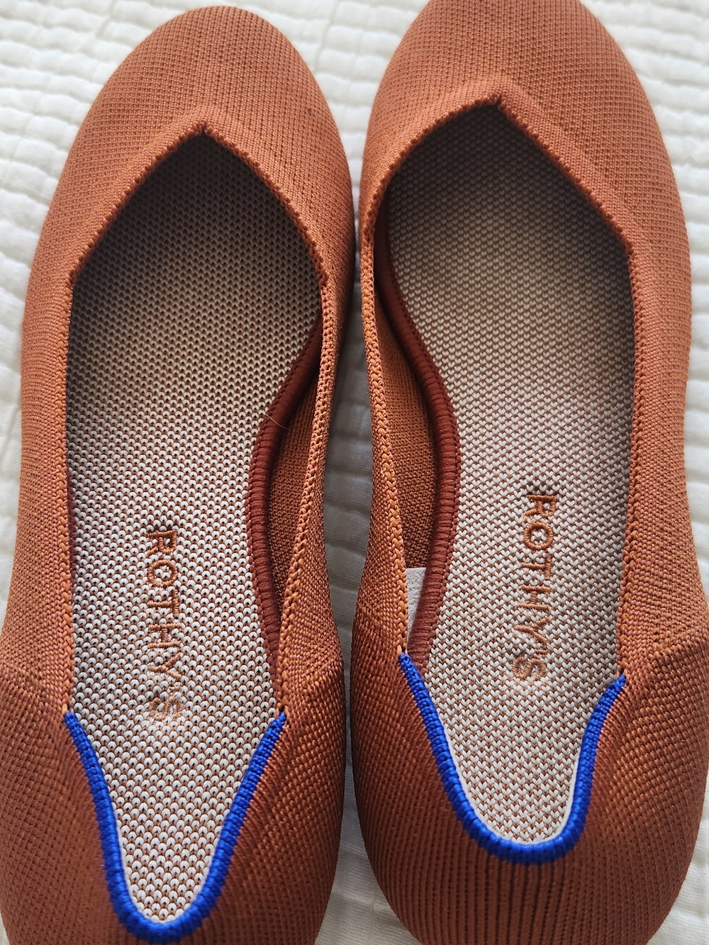 Rothy's Rust Knit Ballet Flats with Blue Trim